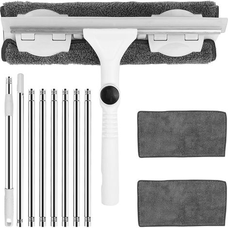 350cm Raclette Vitre Professionnel, Lave Vitre Telescopique avec 2 Chiffons Microfibres, Perche Telescopique Nettoyage, Nettoyeur de Vitres Télescopique pour Portes en Verre, Fenêtre, Miroir (1/5)