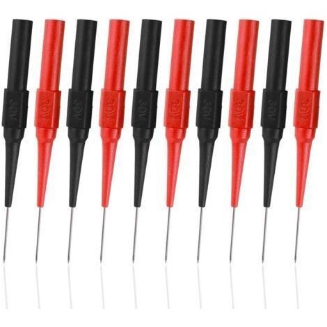 Measuring Tips for Multimeters, 10 Pieces 0.7 mm Multimeter Test Probe, Insulation Piercing Needle, Removable Banana Plug Cable (Red + Black) (1/4)