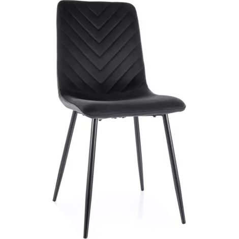 Chaise velours noir piétement métal noir mat assise haute et dossier capitonné LOZAT (1/4)