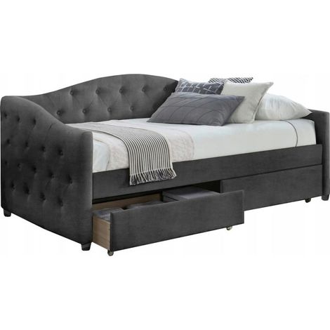 Cama Houston 879, Gris, Individuales, 90x200, Tapiz, Somieres, 98x216x95cm