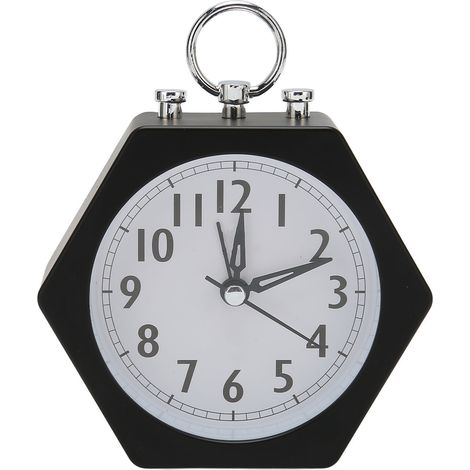 Réveil métallique noir silencieux et stable pour étudiant, boîtier compact et robuste en alliage, horloge précise de bureau. (1/5)