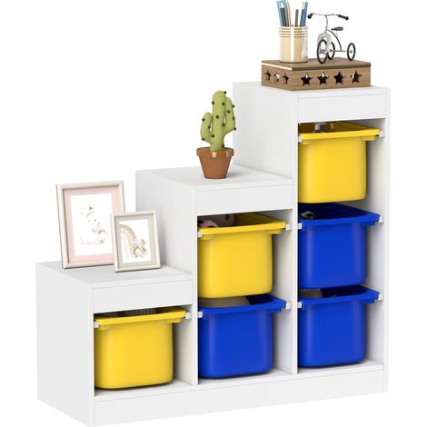 Meuble de rangement pour jouets des enfants - AIYAPLAY - 6 bacs amovibles - 3 niveaux de rangement - 96 x 38,5 x 90 cm - multicolore (1/5)