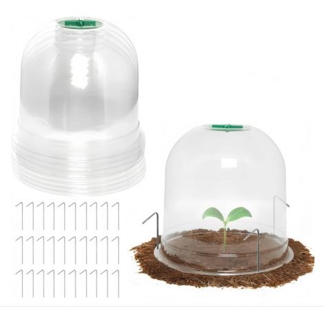 Lot de 10 Pièces Cloche pour Plantes de Jardin, 19CM x 16CM Couverture de Cloche de Dôme de Plante Mini Serre en Plastique - avec 2 Étiquettes de Plantes, 30 Piquets de Fixation (1/5)