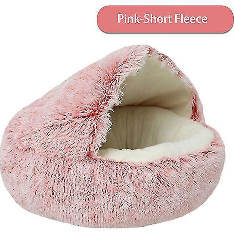 Nouveau lit d'hiver rond et doux en peluche, 2 en 1, avec capuche, pour chat ou chien. Niche/niche pour petits chiens et chats - 40 cm - Rose (1/4)
