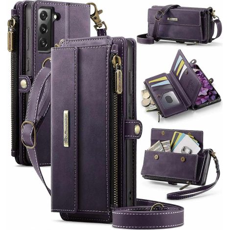 Compatible avec Samsung Galaxy S21 FE 5G. Étui portefeuille en cuir d'acier avec fermeture éclair verrouillable C39 et finition St-Perfet. (1/5)