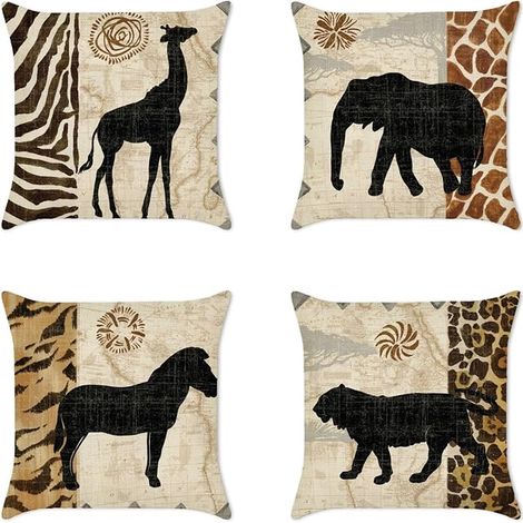 African Animals Linen Throw Pillow Covers Sofa Decor Zebra Elephant Outdoor Cushion Cover (1/5)