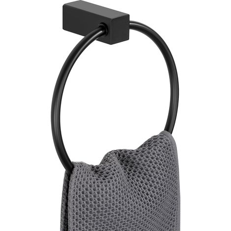 Anneau Porte Serviette Mural pour Salle de Bain Cuisine, Support Serviette Rond en SUS304 Acier Inoxydable, Tige de 9MM de Diamètre, Finition Noir (1/5)
