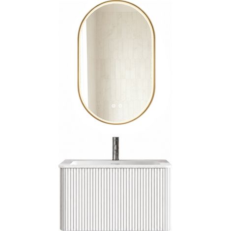 Set mobili bagno con specchio LED ovale 60 cm bianco HOMVRA (1/4)