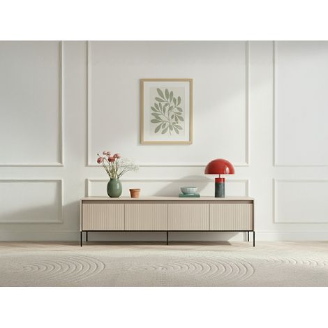 BOBOCHIC - Meuble TV 4 portes 193 cm LENARA avec tasseaux et LED Beige (1/5)