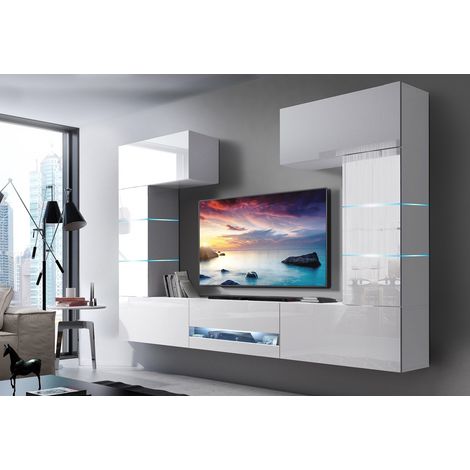 Ensemble meuble TV CONCEPT 60-60-HG-W-2-1B blanc brillant 273 x 35 x 184-200 cm (1/2)