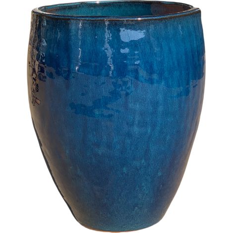 Pot grande taille d'extérieur POSEIDON2 46x55cm bleu azur, fait main en terre cuite émaillée, résistant au gel (1/8)