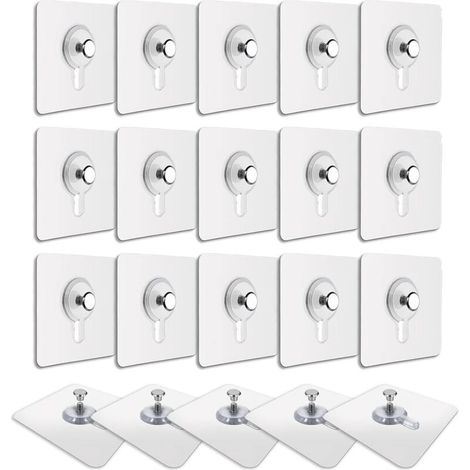 Lot de 20 crochets adhésifs transparents Fixation sans percer pour tableaux et cadres Capacité 2kg Installation facile sur surfaces lisses (1/4)