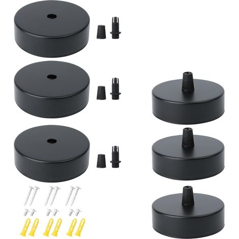 Rosace de Plafond Metal, 4 Pièces Auvent de Plafond Noir, Auvent de Plafond Métal, Cache Fil Lustre Plafond, Porte Lampe Suspension, E27 Pendentif Lampes Suspendues Accessoires (1/5)