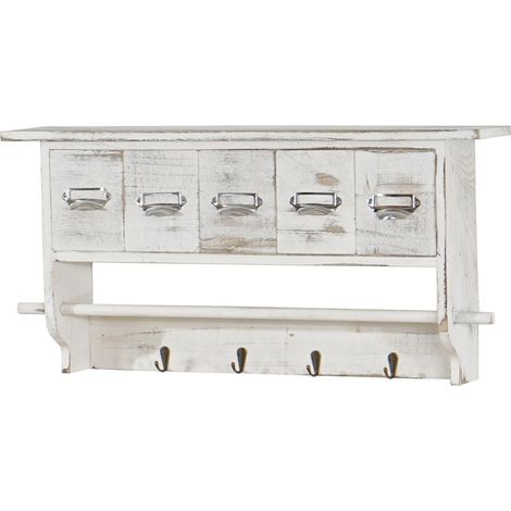 Étagère de cuisine HWC-C49, étagère de ménage, vintage avec 5 tiroirs, 32x65x13cm - shabby chic blanc