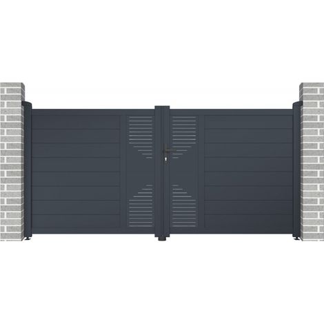 Portail battant aluminium 300x142 cm anthracite avec accessoires (1/5)