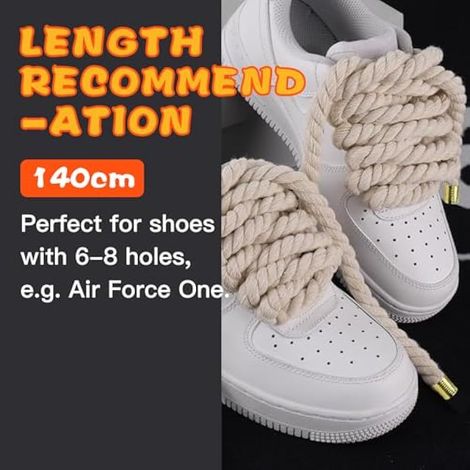 1 Paires Lacets corde pour air force 1, rope laces 8mm et 140cm avec coton premium, gros lacets pour sneakers baskets (1/5)