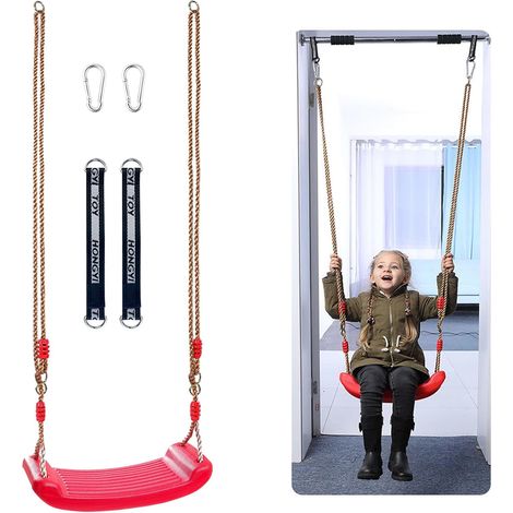 Balançoire pour enfants, siège de balançoire en plastique pour l'extérieur et l'intérieur, résistant aux intempéries, PE souple, rouge, hauteur réglable (1/5)