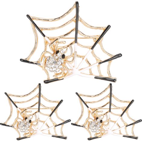 3Pcs Brooch Pins Hand‑Made Retro Fashion Alloy Diamond Spider Shaped DIY Wedding Bouquets KitCHJ‑2087 White Diamond (1/5)