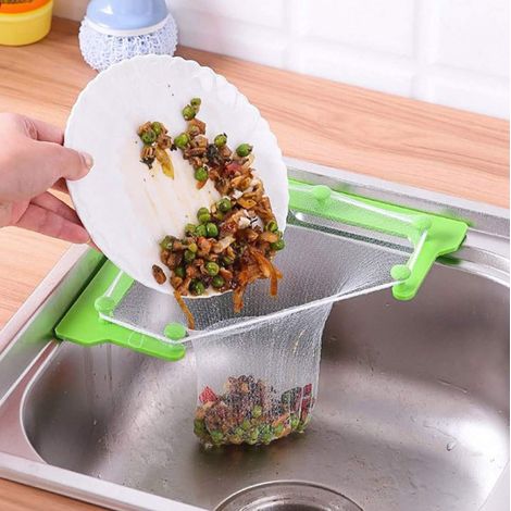 Filtre triangulaire à trois supports, sac de filtration pour évier, en PLA biodégradable – Sac en filet écologique pour bonde d'évier – Gris, vert + 50 sacs en filet écologiques (1/5)