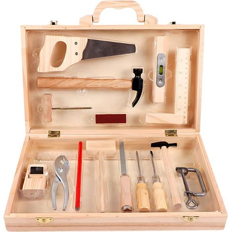 Union – Coffret multi-outils en bois pour enfants – 16 pièces – Outils de menuisier réalistes – Boîte de rangement en bois (1/5)