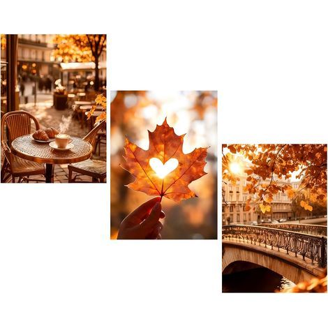 Set mit 3 Herbstmotiven – Ungerahmt – Leinwanddruck – Wanddekoration – Für Flur – Ästhetische Naturmotive – Ungerahmt – 30 x 40 cm (1/5)