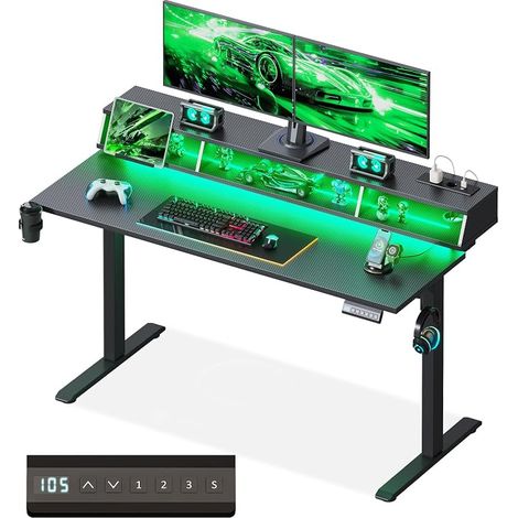 Standing Sitting Gaming Desk with RGB LED and Sockets, 140×60 cm (1/5)