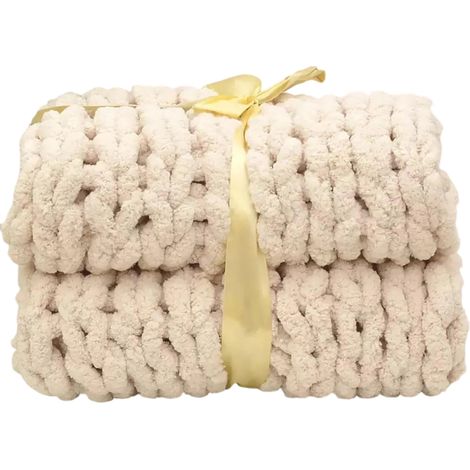 Jeté décoratif en maille chenille 50 x 50 cm – EINNENFFER – Couverture tricot épaisse et douce pour canapé, fauteuil et chambre (1/5)