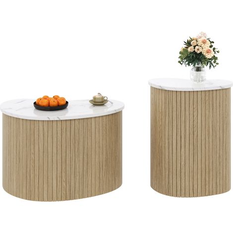 Table basse gigogne effet marbre et bois, style scandinave, MDF naturel