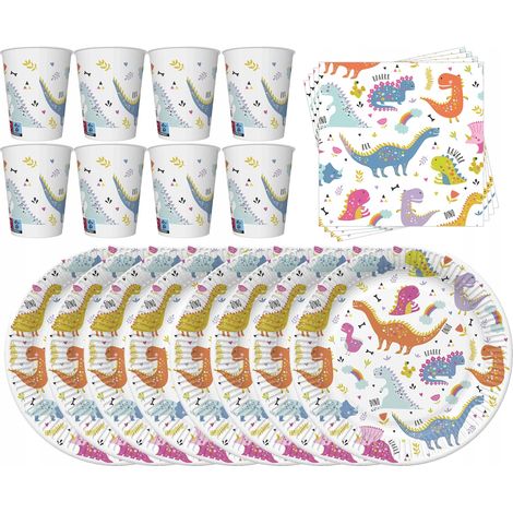 Set aus Tellern, Tassen, Servietten und Dinosaurierfiguren (1/4)