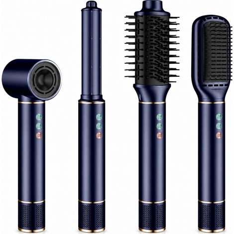 Brosse soufflante 5-en-1 avec ions négatifs, sèche-cheveux et boucleur, bleu et doré, 220 V européen (1/5)