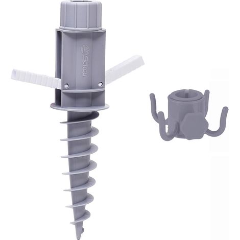 Pied de Parasol pour Plage – Support Parasol avec Ancrage au Sol et Crochet, Fixation pour Canne de 22-32 mm, Pied Parasol pour Sable, Terre et Prairie,Gris (1/5)