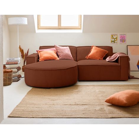 Spiaggia - 4-sitzer ecksofa links - aus cordstoff - terrakotta