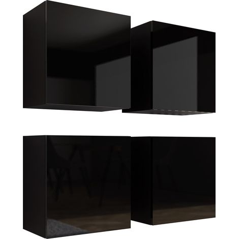 Conjunto de armarios Vilrin, Negro + Negro brillante, 100x100cm, Número de puertas: 030cm, Aglomerado laminado, MDF