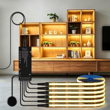 Bande LED COB - 3 m - 12 V - Blanc chaud - Panneaux acoustiques découpables - Bande LED COB - Avec interrupteur tactile et variateur d'intensité - Pour armoires à vin, étagères (1/5)