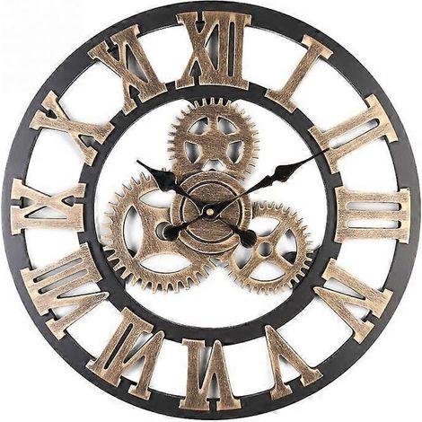 Horloge murale vintage avec couronne décorative et chiffres romains - Fabrication artisanale 3D, idéale pour les maisons, bars et cafés (dorée) (1/5)