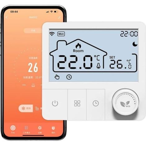 Thermostat de chaudière intelligent WiFi compatible avec les assistants vocaux et la gestion à distance via l'application ForTuya, prend en charge les modes manuels et automatiques avec planif (1/4)