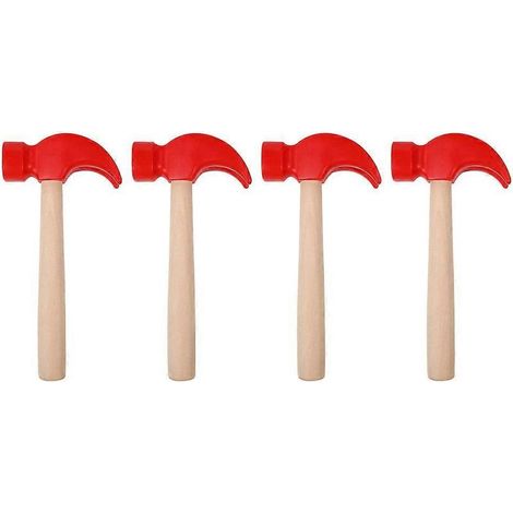 Lot de 4 marteaux en bois pour enfants, jouets de simulation de marteaux pour le développement cognitif.-16.30X8.00X2.50CM-Red (1/3)