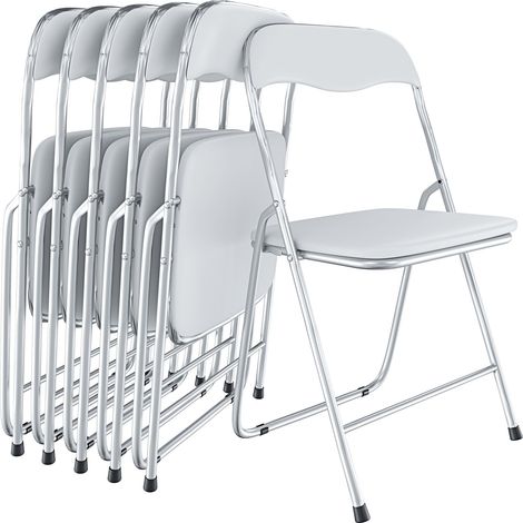 Set da 6 Sedia Pieghevole Slim Opaca in Metallo Sedie Salvaspazio per Ufficio Casa Campeggio Salotto Cucina In Ecopelle con Comoda Seduta Imbottita 78 x 44 x 44 cm (Bianco)