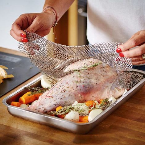 Couvercle de cuisson en mailles d'acier inoxydable pour rôtis et légumes, accessoire de cuisine durable (1/5)