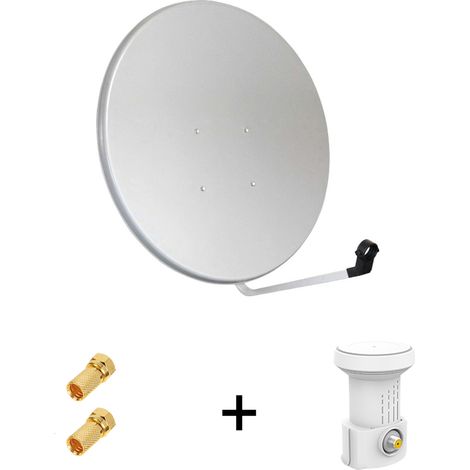 Pack Antenne Parabole Acier 100 cm Gris Clair MEGASAT + LNB SINGLE Full HD 4K 1080p Gain 70DB Bruit 0.1 dB + 2 Connecteurs fiche F