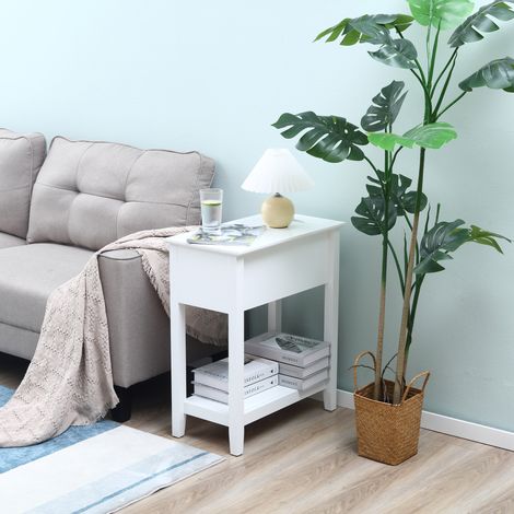 Mesa Auxiliar con Tapa Abatible Estante y Orificio para Cables para Salón Cama Dormitorio 60,5x32,5x70 cm Blanco (1/5)