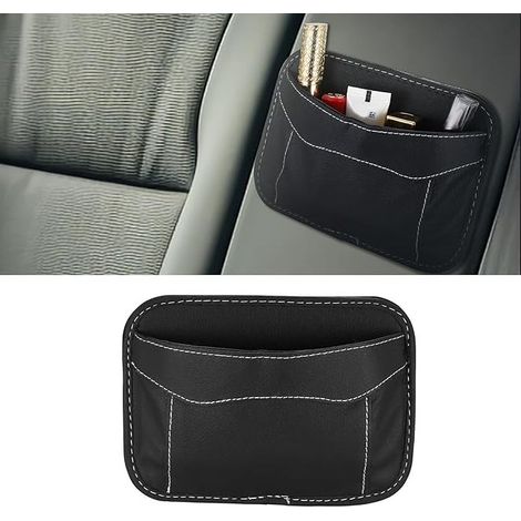 Organizador lateral autoadhesivo para coche, mini baúl de almacenamiento para asiento de coche, bolsa de almacenamiento de cuero para asiento de coche, bolsillo lateral para respaldo para teléfono y l (1/4)
