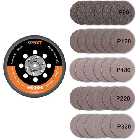MAXXT 150mm Hook & Loop DA Sander Backing Plate Pad and 30pcs sandpaper, for MAXXT Brushless Orbit Sander R7303 (1/5)