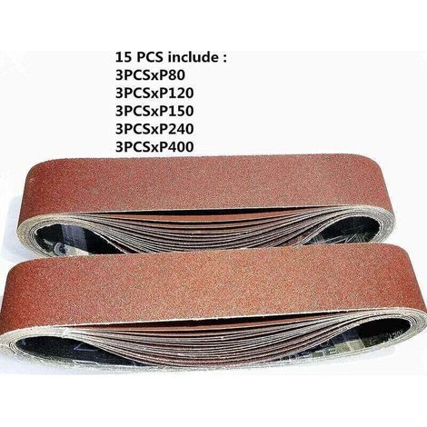 Confezione da 15 nastri abrasivi, 50 x 686 mm, nastri abrasivi misti (3 grane 80/120/150/240/400) per levigatrici a nastro.