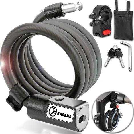 Cadenas Trotinette Electrique a Clé, Câbles Antivol avec 2 clés pour Trotinette Electrique 120cm/12mm, Cadenas de Antivol pour Velo, Trotinette, Motos (1/5)