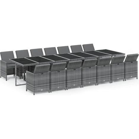 Maison Exclusive - Set Pranzo da Giardino 15 pz con Cuscini in Polyrattan Grigio (1/5)