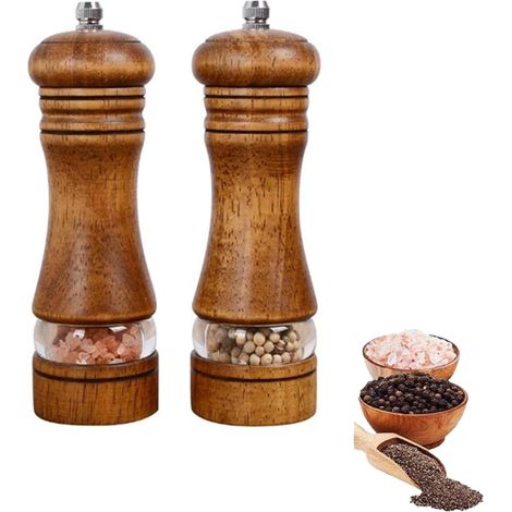 Ensemble de moulins à sel et à poivre en bois, ensemble de moulins à sel et à poivre rechargeables, moulin à sel et à poivre à gros grains réglable (1/5)