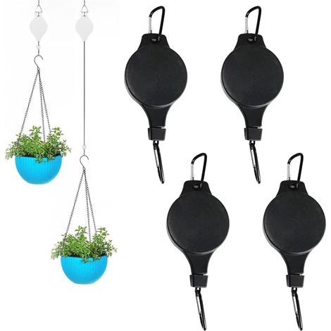 Lot de 4 poulies rétractables pour Plantes suspendues - Crochets réglables et rétractables pour Plantes - Crochets Polyvalents pour paniers Suspendus, Pots de Fleurs et mangeoires à Oiseaux (1/5)