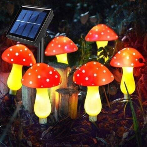 【6 Lights】Solar LED Red Mushroom Warm White Outdoor Light (1/4)