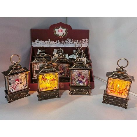 Lámpara de farol LED con motivo navideño